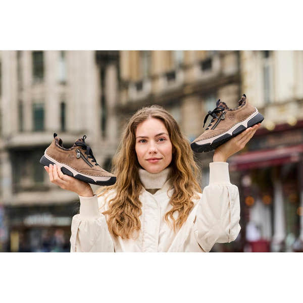 Rieker 45973-24 women's brown elasticated shoes, lifestyle view 8 of 30.