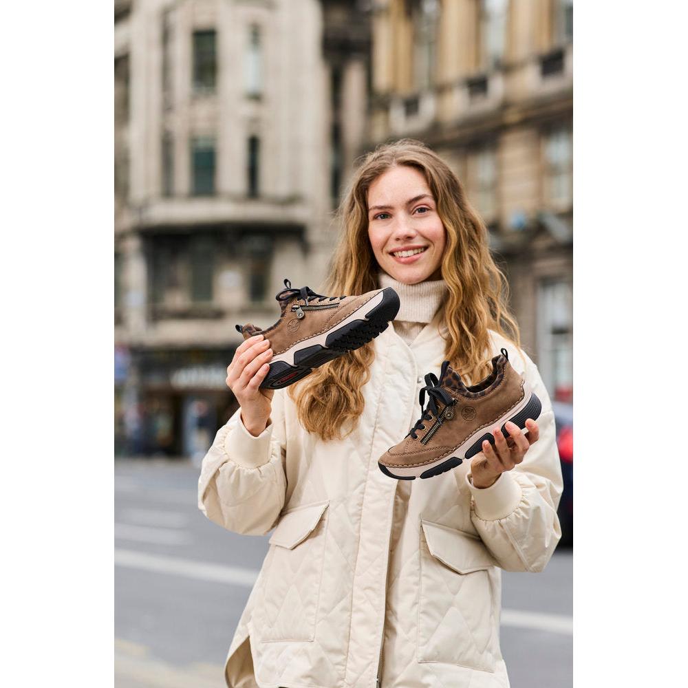 Rieker 45973-24 women's brown elasticated shoes, lifestyle view 10 of 30.