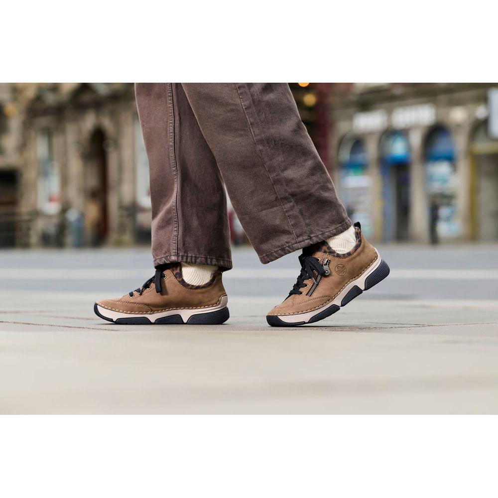 Rieker 45973-24 women's brown elasticated shoes, lifestyle view 11 of 30.