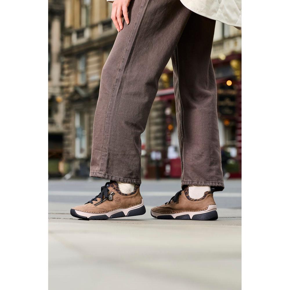 Rieker 45973-24 women's brown elasticated shoes, lifestyle view 12 of 30.