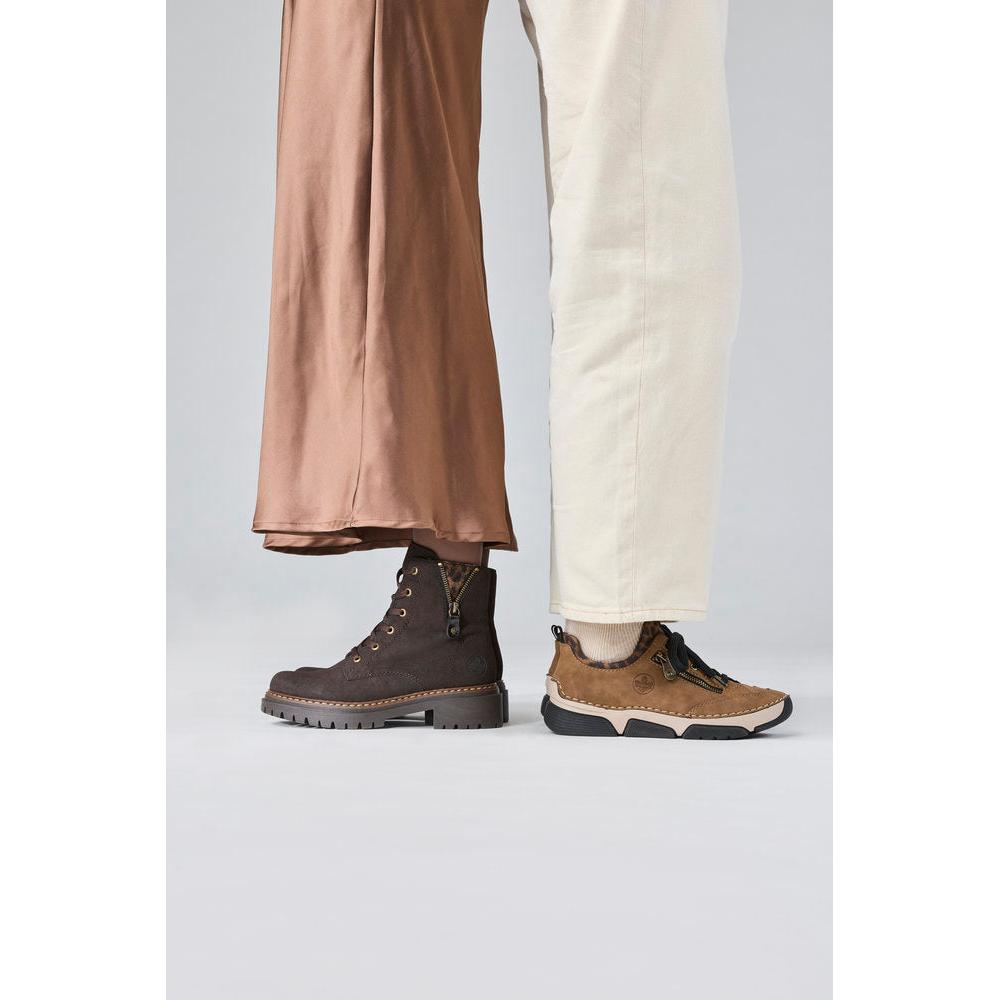 Rieker 45973-24 women's brown elasticated shoes, lifestyle view 28 of 30.
