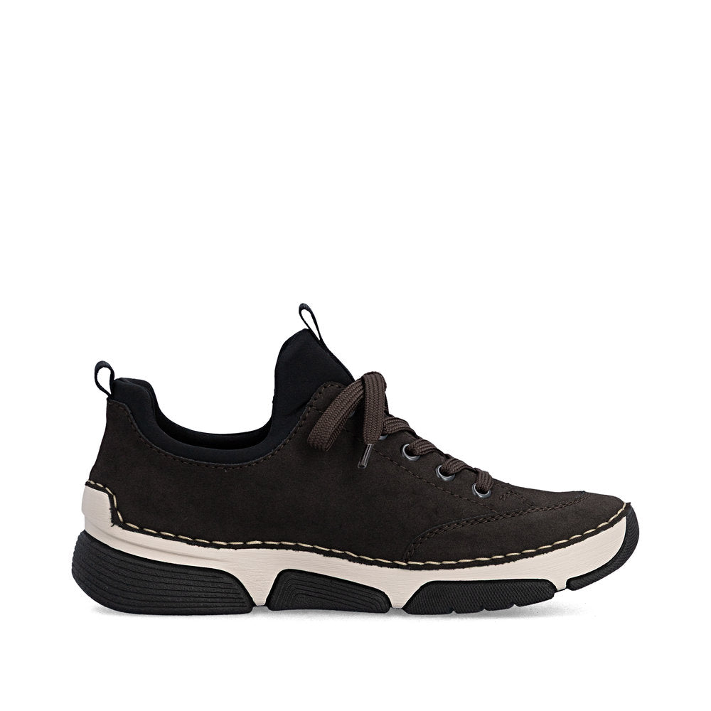 Rieker 45973-25 women's black elasticated shoes, outer side view.