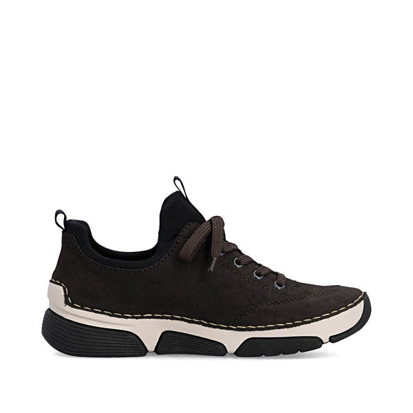 Rieker 45973-25 women's black elasticated shoes, outer side view.