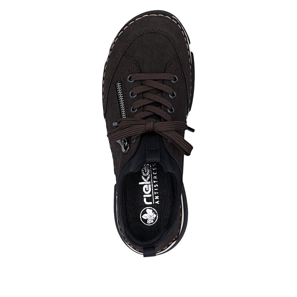 Rieker 45973-25 women's black elasticated shoes, top view.