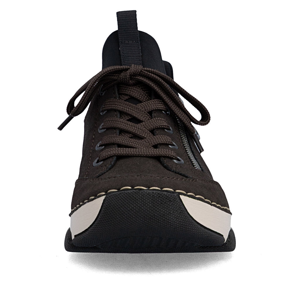 Rieker 45973-25 women's black elasticated shoes, front view.