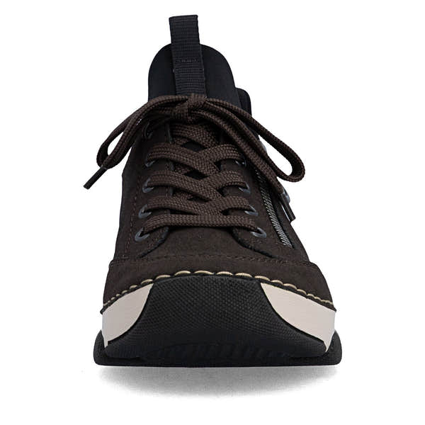 Rieker 45973-25 women's black elasticated shoes, front view.