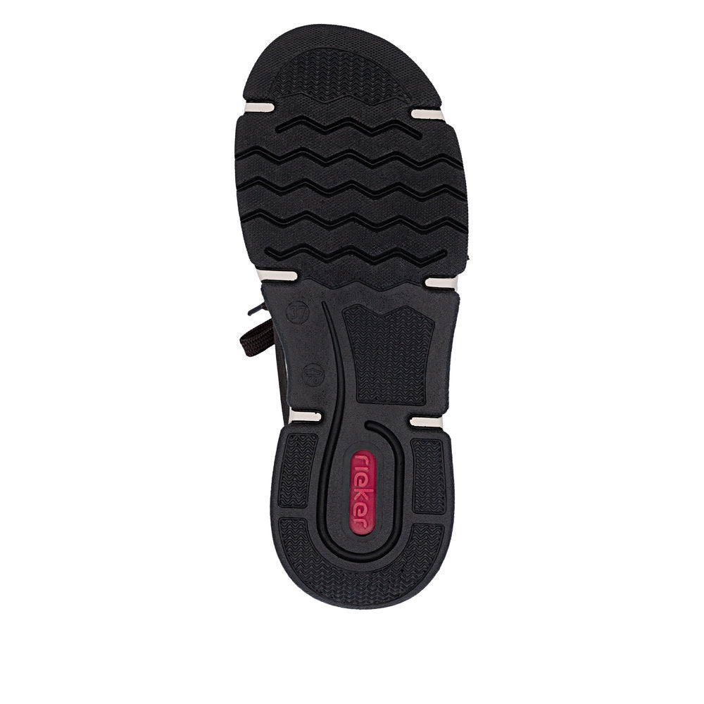 Rieker 45973-25 women's black elasticated shoes, sole and tread view.