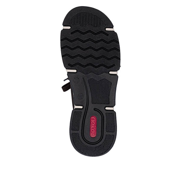 Rieker 45973-25 women's black elasticated shoes, sole and tread view.