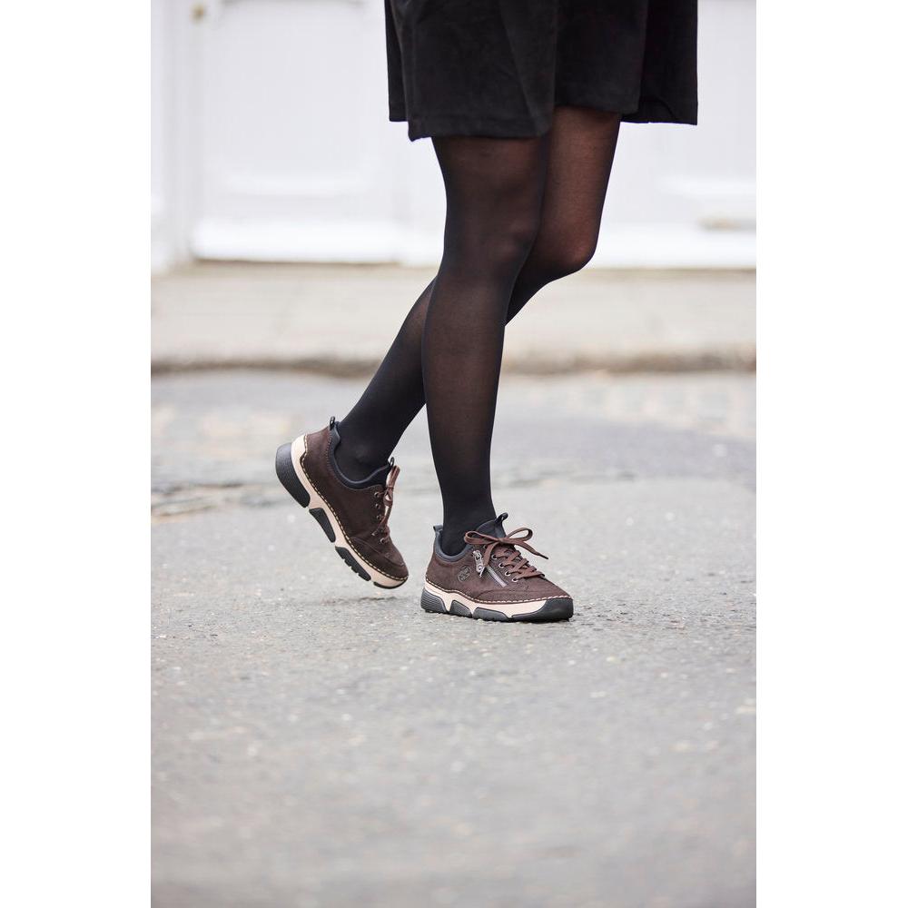 Rieker 45973-25 women's black elasticated shoes, lifestyle view 3 of 16.