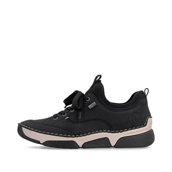 Rieker 45976-00 women's black suede water resistant elasticated shoes, inner side view.