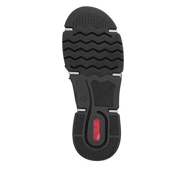 Rieker 45976-00 women's black suede water resistant elasticated shoes, sole and tread view.