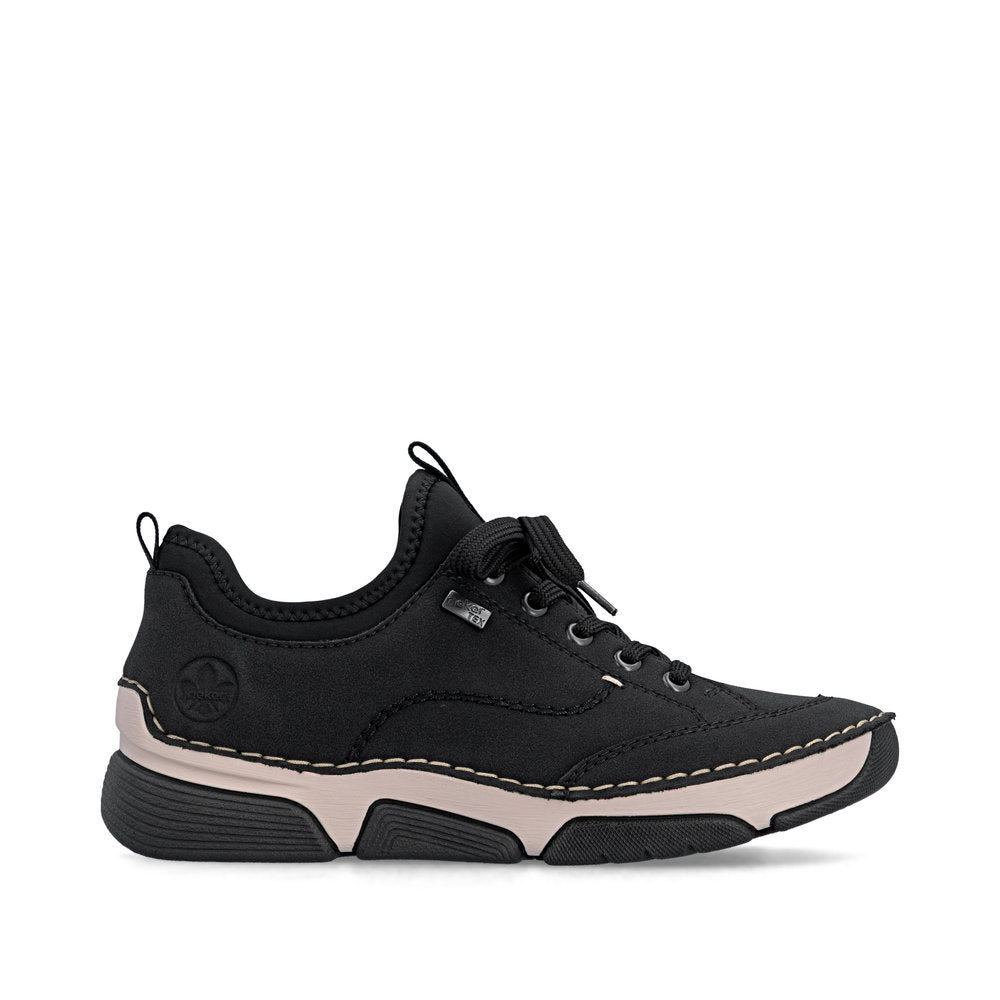 Rieker 45976-00 women's black suede water resistant elasticated shoes, opposite side view.