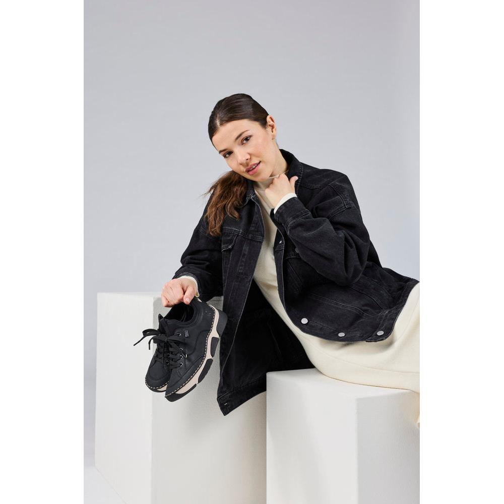 Rieker 45976-00 women's black suede water resistant elasticated shoes, lifestyle view 2 of 6.