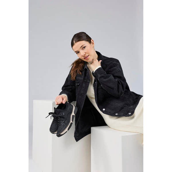 Rieker 45976-00 women's black suede water resistant elasticated shoes, lifestyle view 2 of 6.