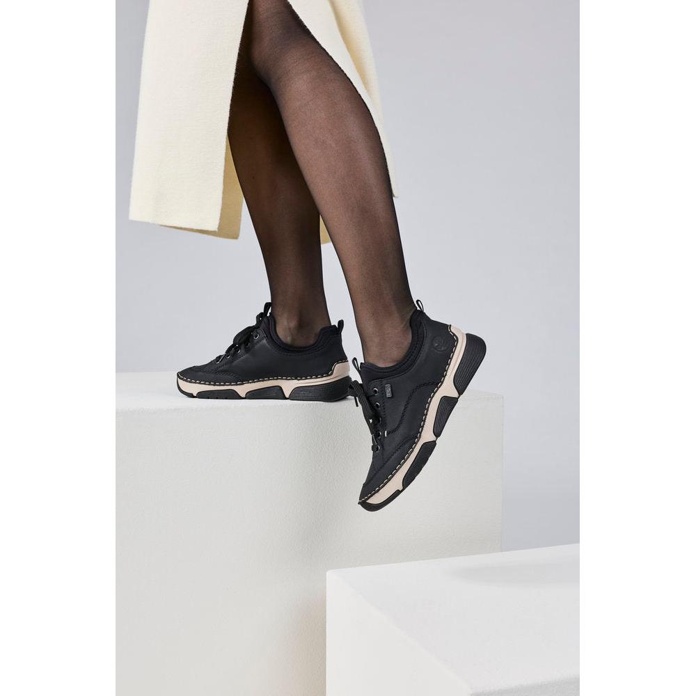 Rieker 45976-00 women's black suede water resistant elasticated shoes, lifestyle view 3 of 6.