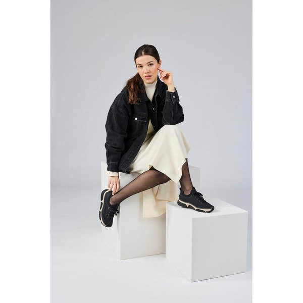Rieker 45976-00 women's black suede water resistant elasticated shoes, lifestyle view 4 of 6.