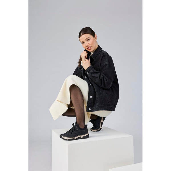Rieker 45976-00 women's black suede water resistant elasticated shoes, lifestyle view 5 of 6.