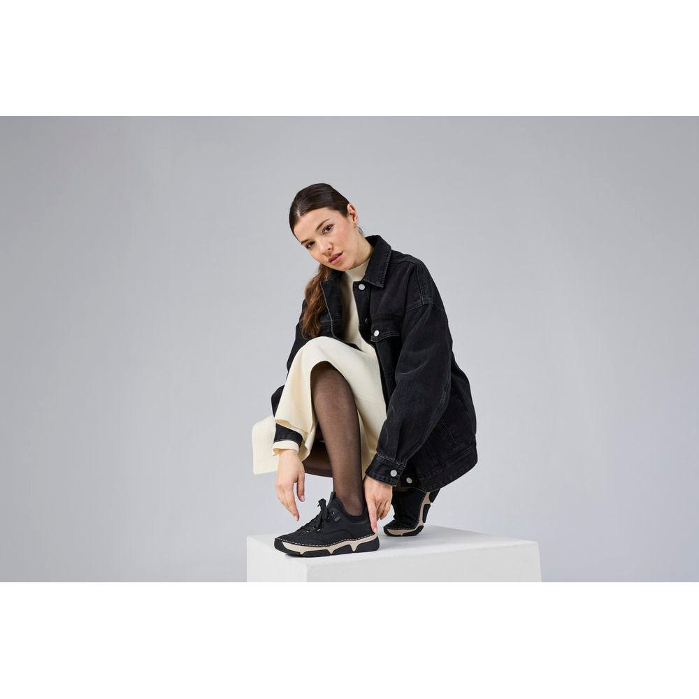 Rieker 45976-00 women's black suede water resistant elasticated shoes, lifestyle view 6 of 6.