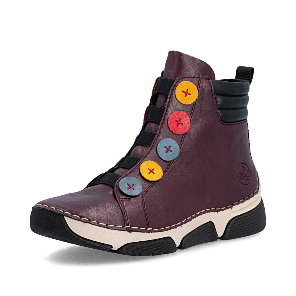 Rieker 45977-30 women's multi zip & lace ankle boots, front three-quarter view.