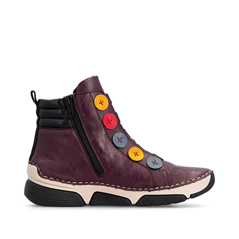 Rieker 45977-30 women's multi zip & lace ankle boots, outer side view.