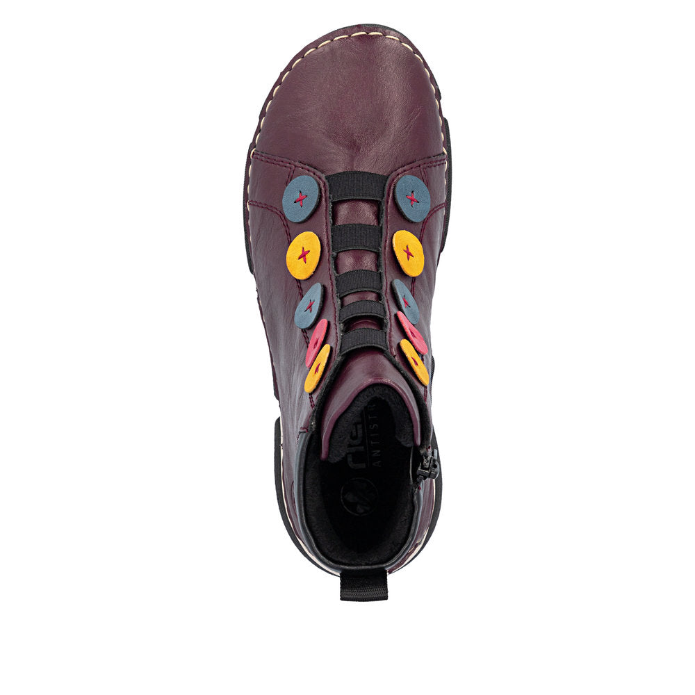 Rieker 45977-30 women's multi zip & lace ankle boots, top view.