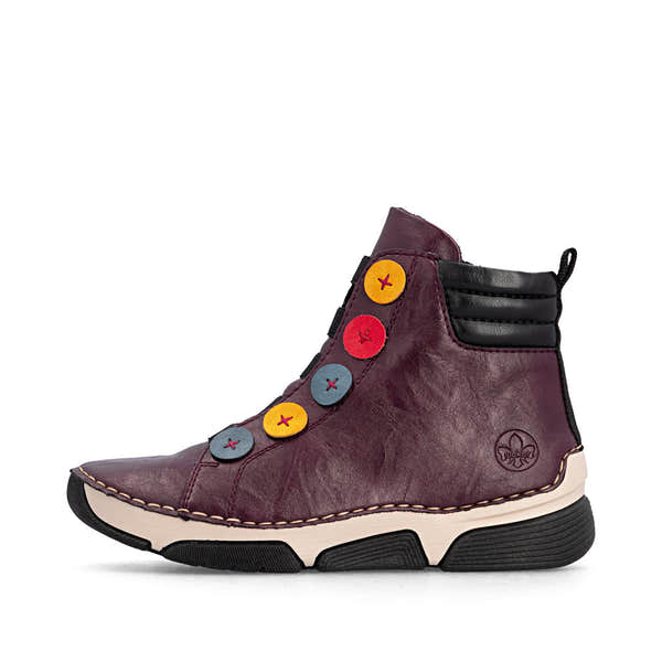 Rieker 45977-30 women's multi zip & lace ankle boots, inner side view.