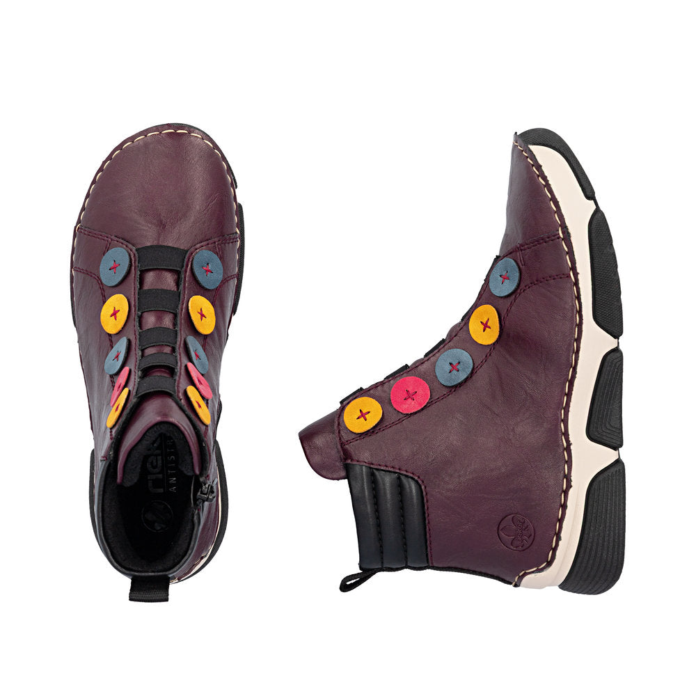 Rieker 45977-30 women's multi zip & lace ankle boots, two-angle product view.