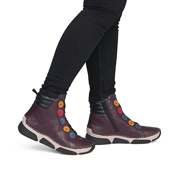 Rieker 45977-30 women's multi zip & lace ankle boots, on-foot lifestyle view.