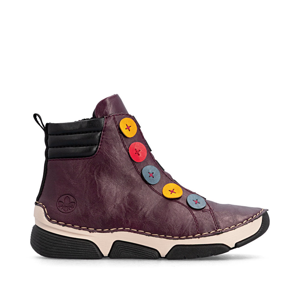 Rieker 45977-30 women's multi zip & lace ankle boots, opposite side view.