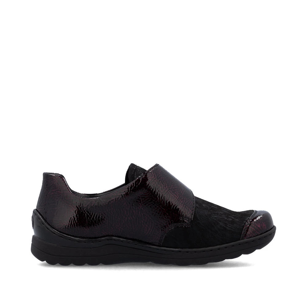 Rieker 48951-35 women's red touch fastening shoes, outer side view.