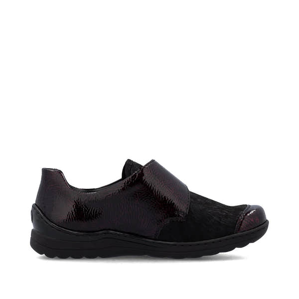 Rieker 48951-35 women's red touch fastening shoes, outer side view.
