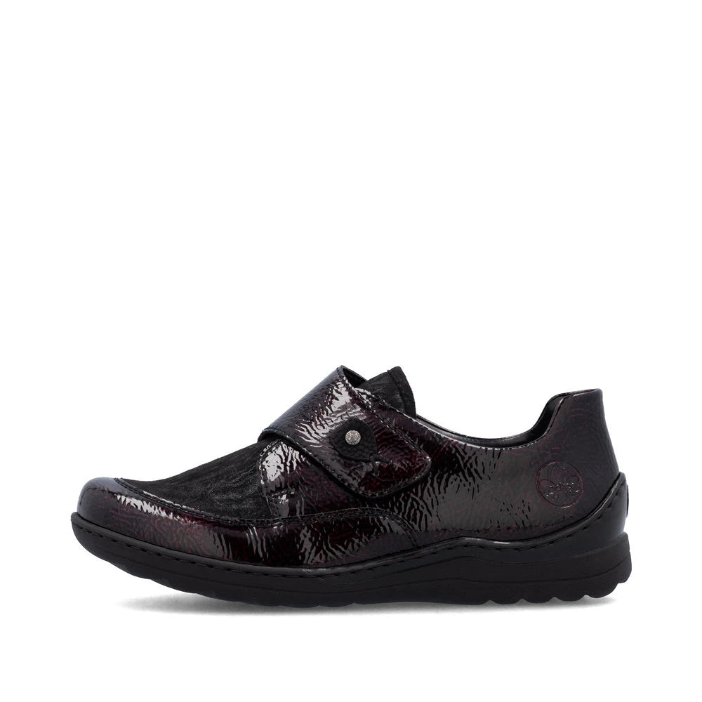 Rieker 48951-35 women's red touch fastening shoes, inner side view.