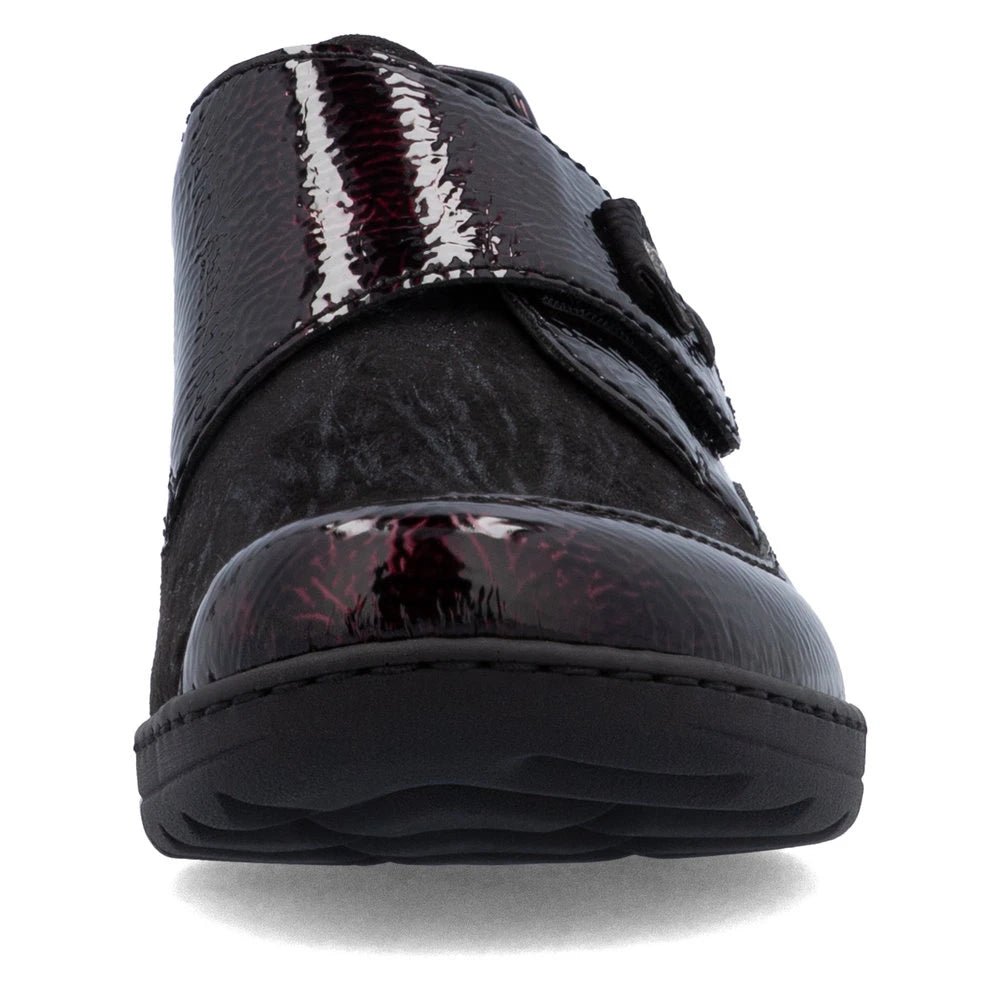 Rieker 48951-35 women's red touch fastening shoes, front view.