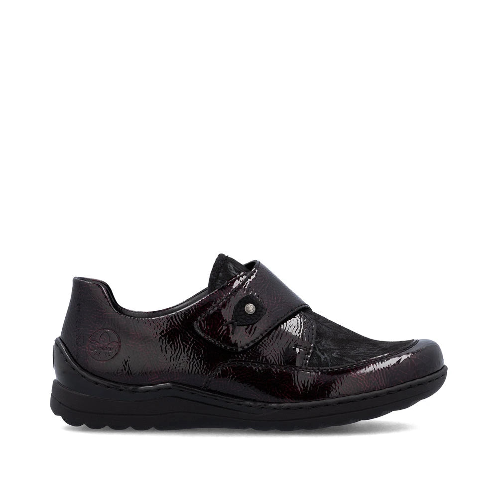 Rieker 48951-35 women's red touch fastening shoes, opposite side view.