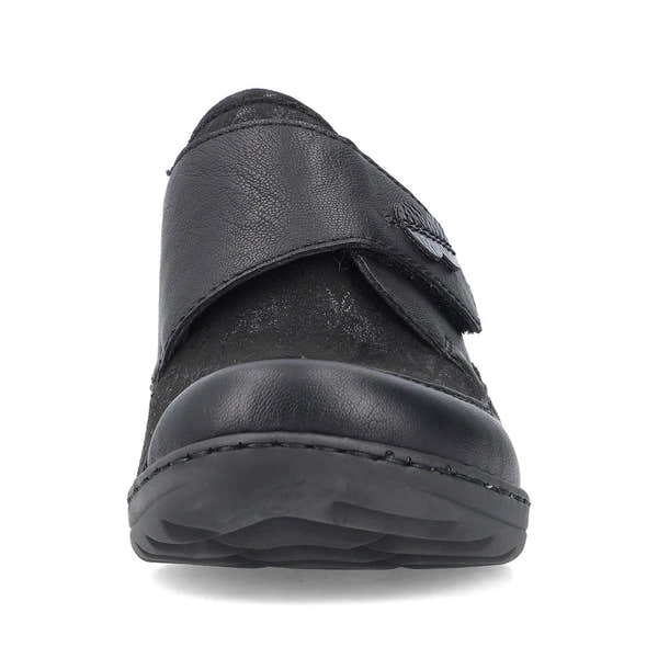 Rieker 48954-00 Stretch Ladies Black Touch Fastening Shoes, front view.