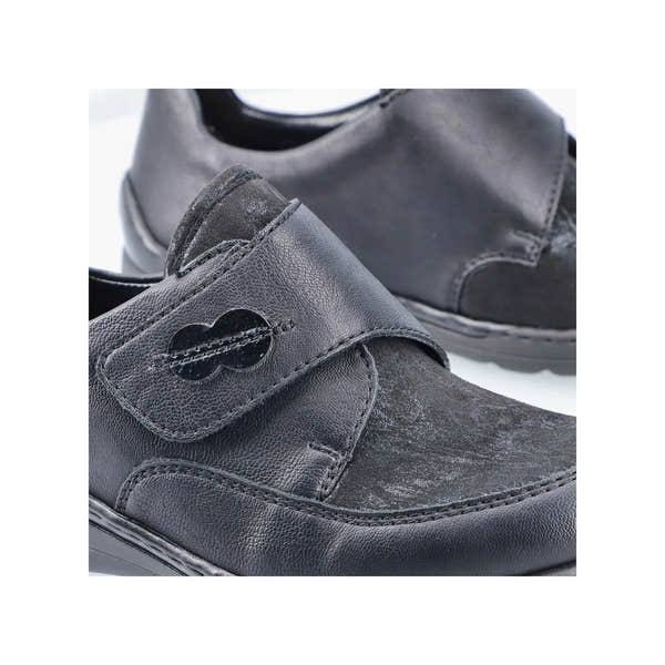 Rieker 48954-00 Stretch Ladies Black Touch Fastening Shoes, lifestyle view.