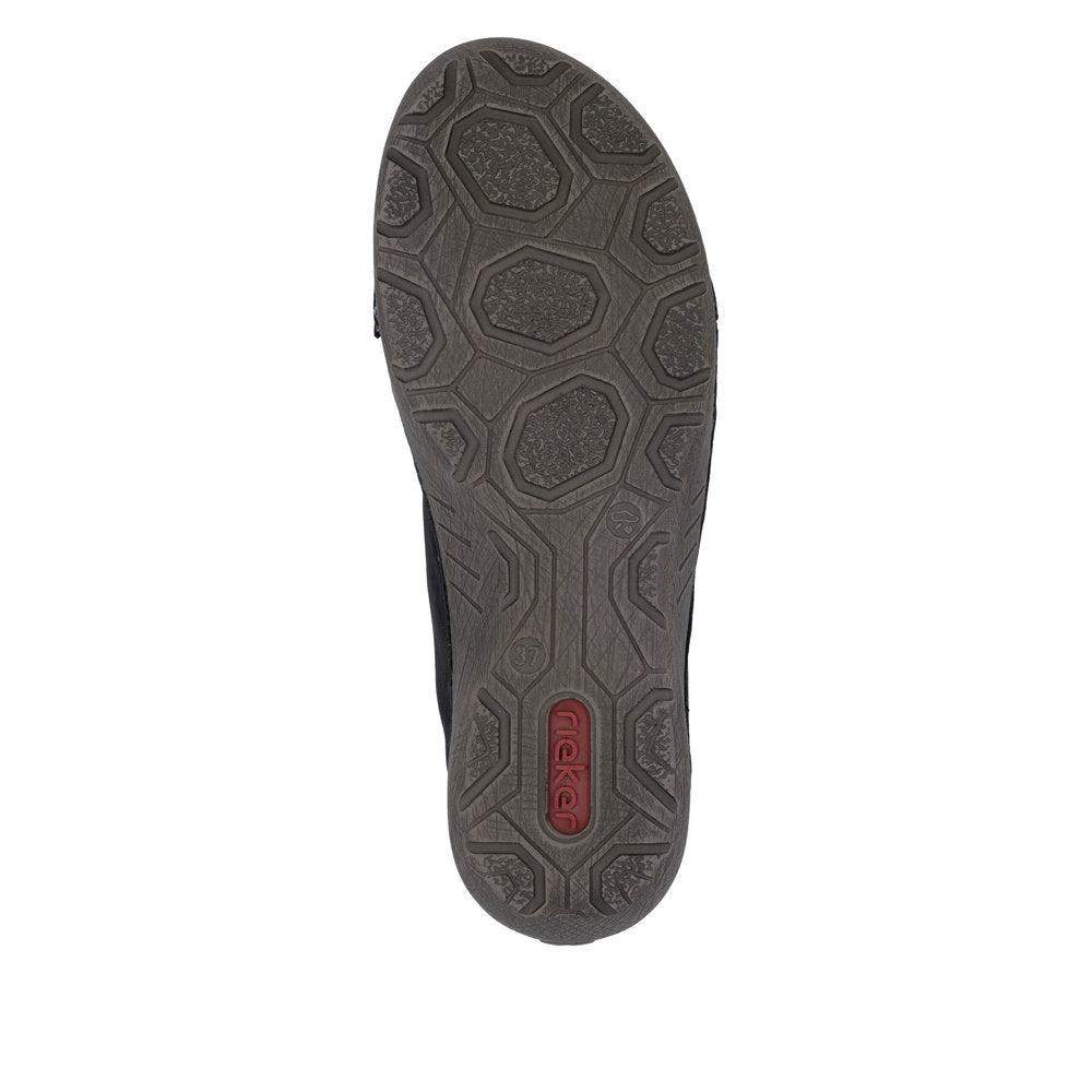 Rieker 52514-00 women's black zip & lace shoe boots, sole and tread view.