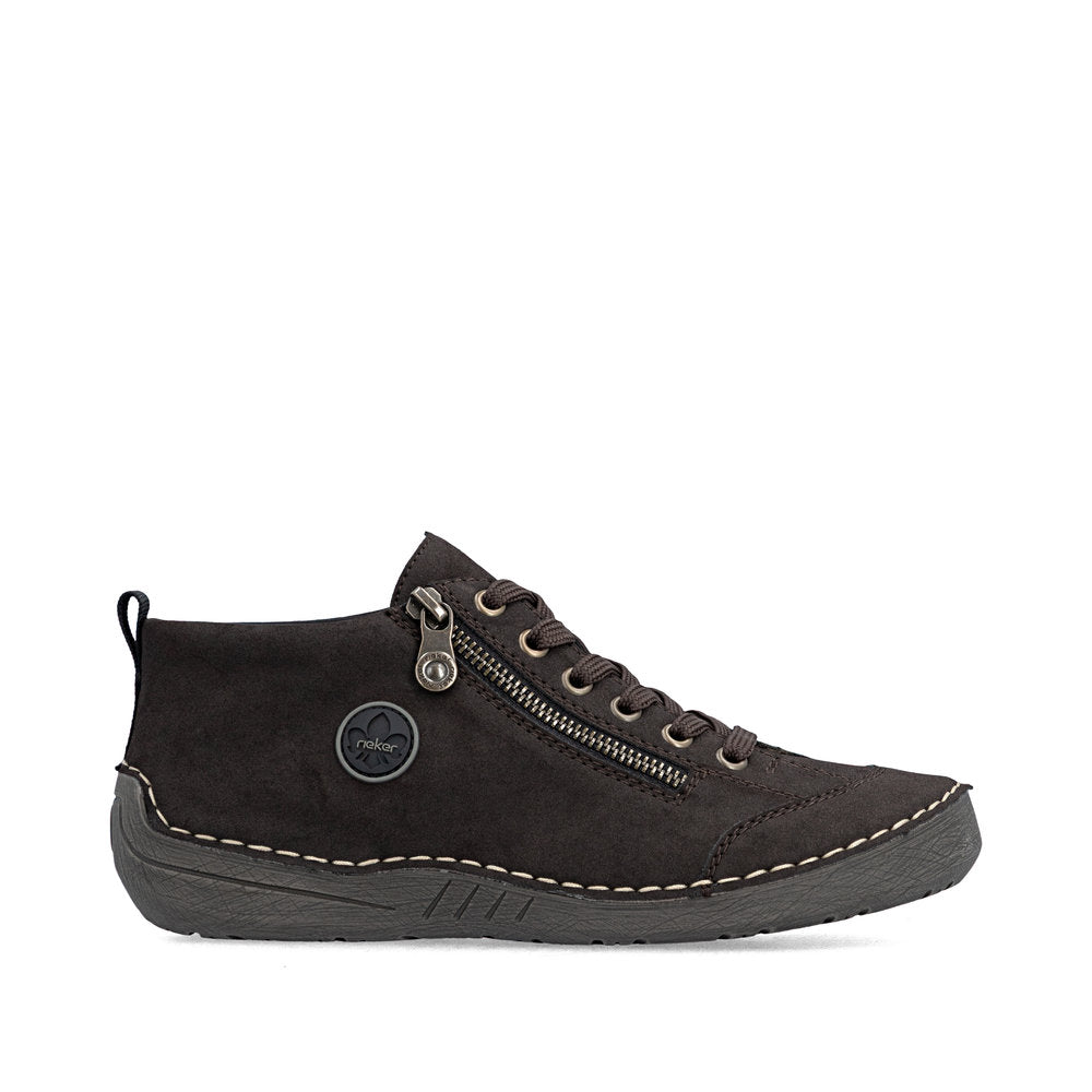 Rieker 52514-26 women's brown zip & lace shoes, opposite side view.