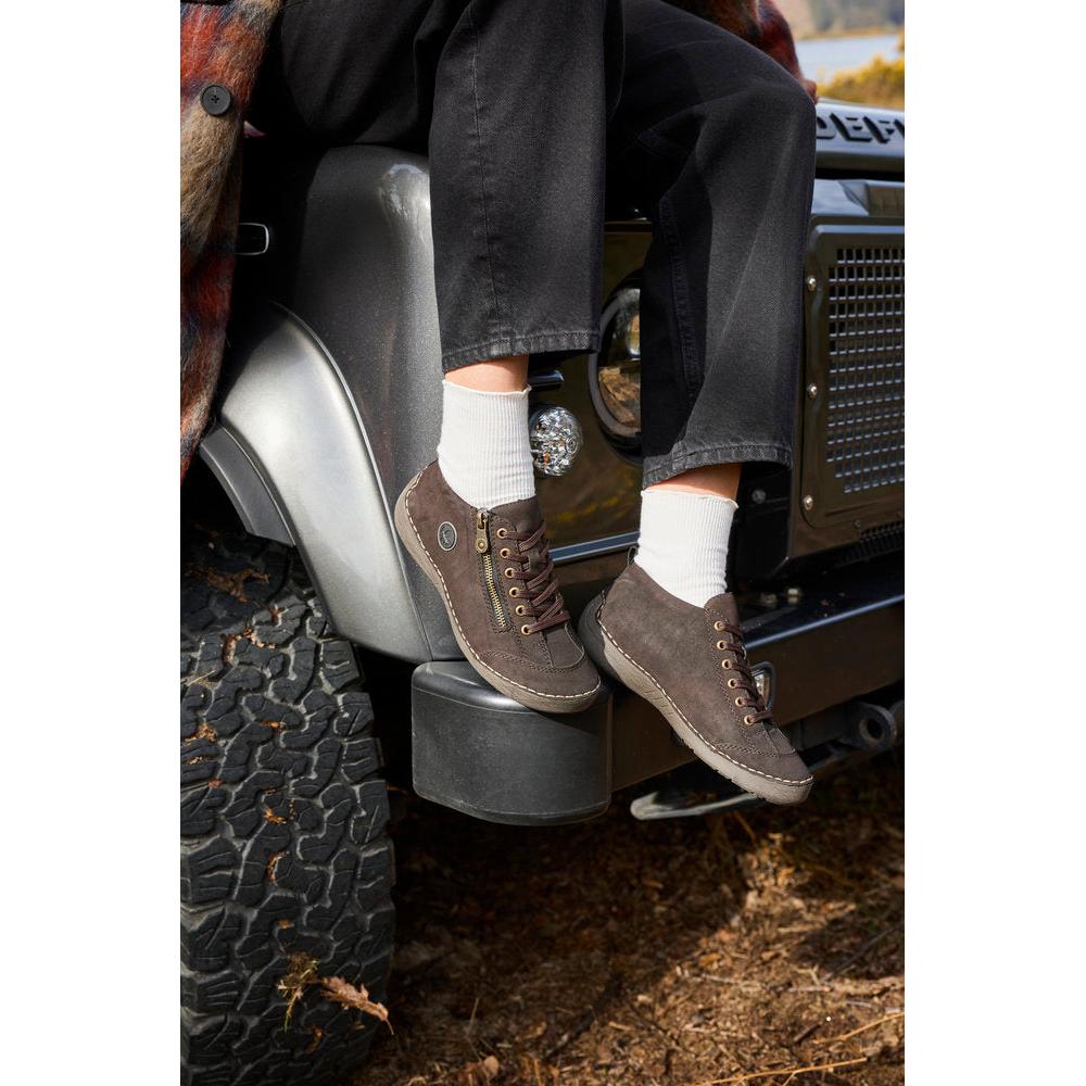Rieker 52514-26 women's brown zip & lace shoes, lifestyle view 7 of 8.