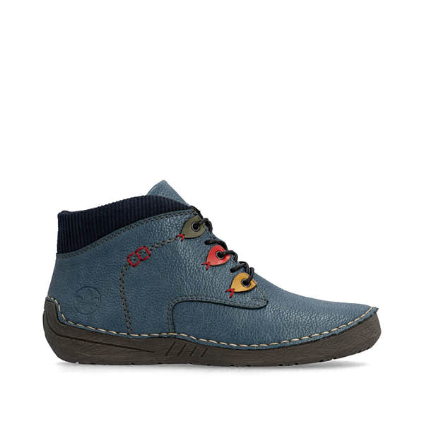 Rieker 52544-14 women's blue zip & lace ankle boots, opposite side view.