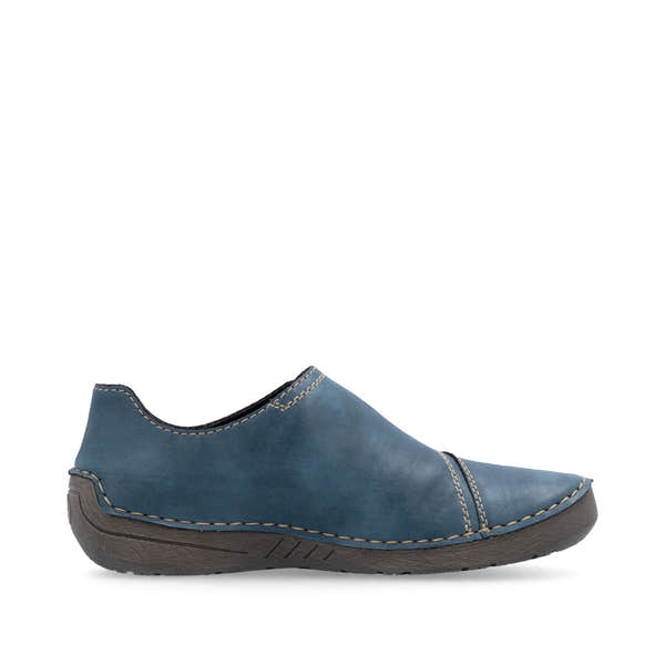 Rieker 52560-14 women's navy elasticated shoes, outer side view.