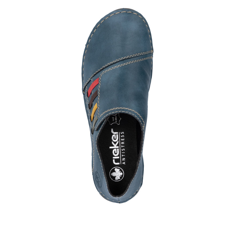 Rieker 52560-14 women's navy elasticated shoes, top view.