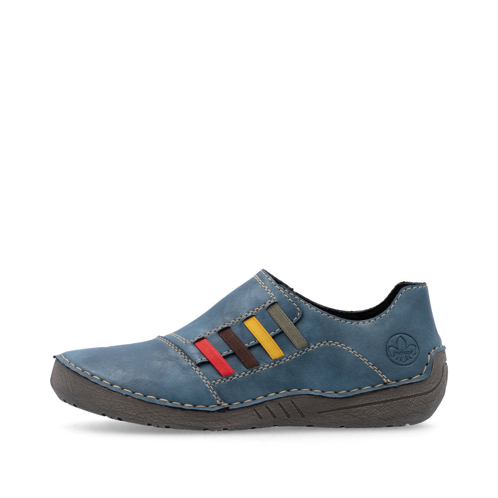 Rieker 52560-14 women's navy elasticated shoes, inner side view.