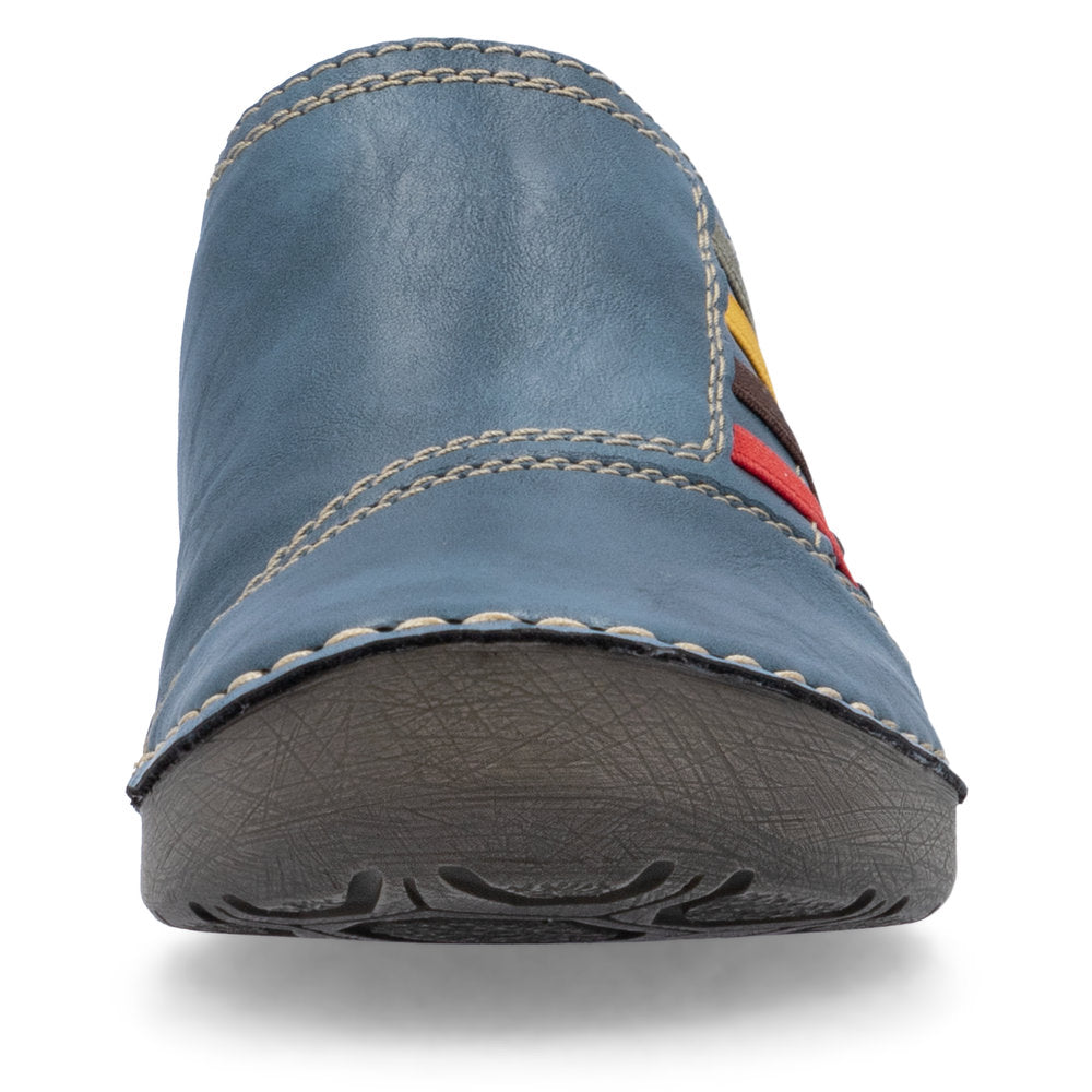 Rieker 52560-14 women's navy elasticated shoes, front view.