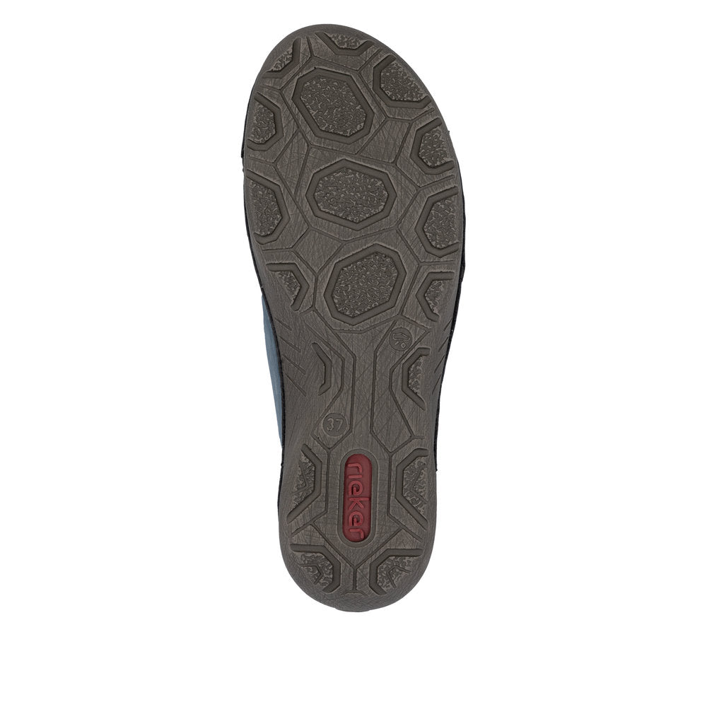 Rieker 52560-14 women's navy elasticated shoes, sole and tread view.