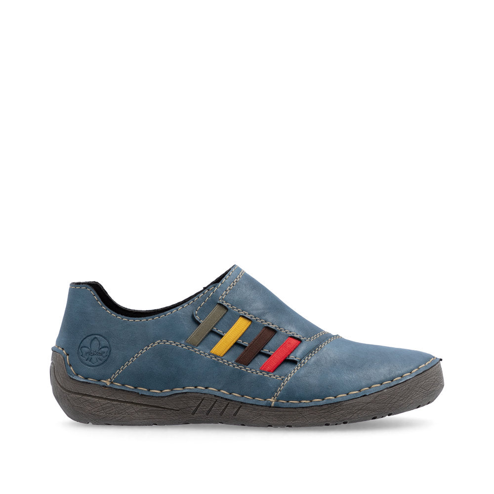 Rieker 52560-14 women's navy elasticated shoes, opposite side view.
