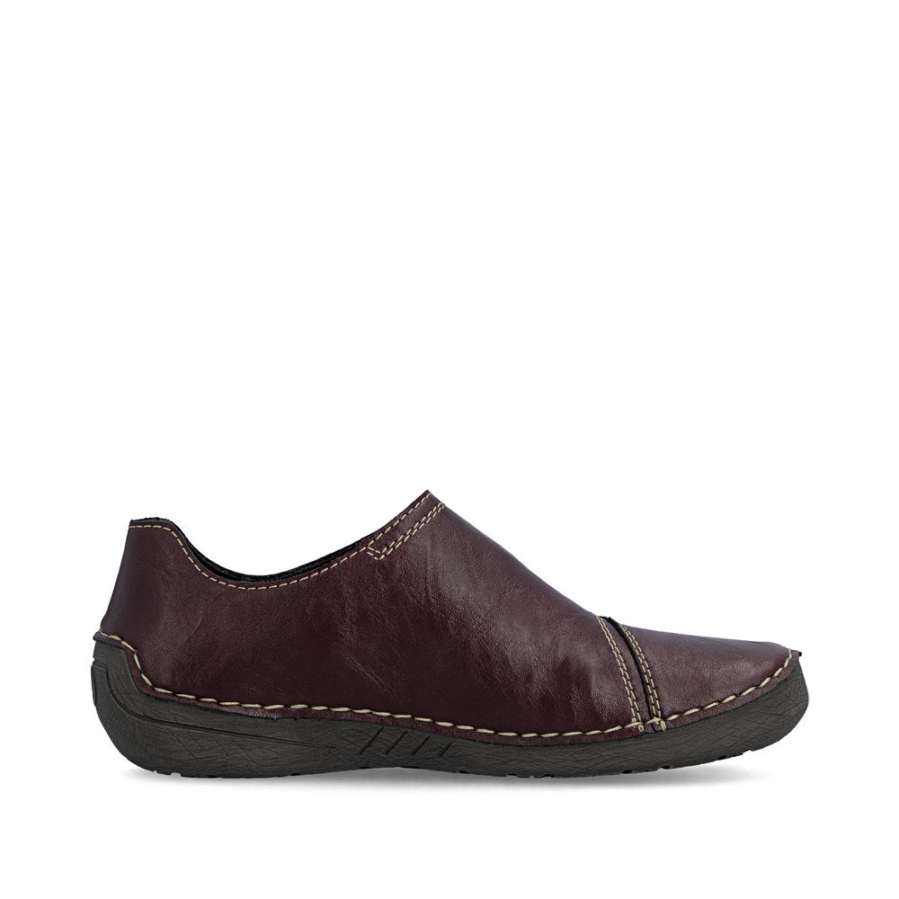 Rieker 52560-30 women's red elasticated shoes, outer side view.