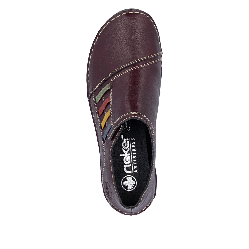 Rieker 52560-30 women's red elasticated shoes, top view.