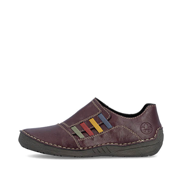 Rieker 52560-30 women's red elasticated shoes, inner side view.