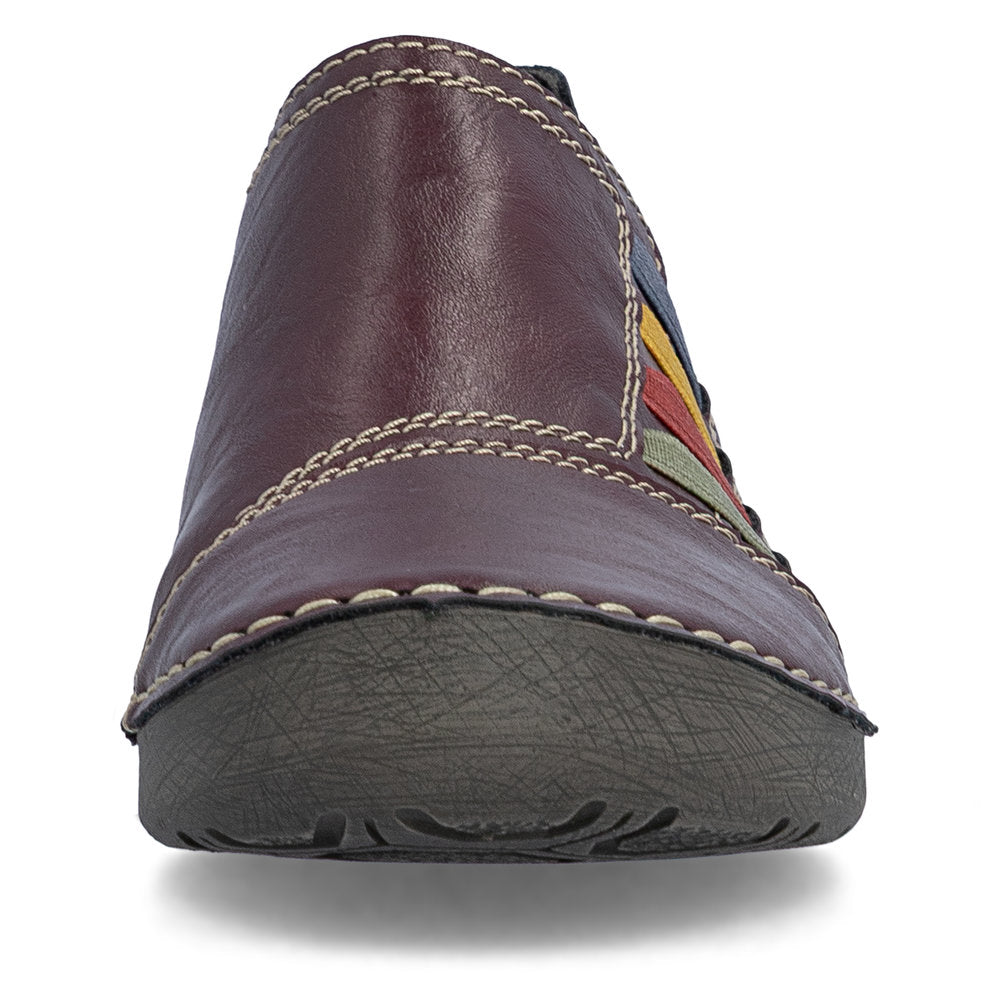 Rieker 52560-30 women's red elasticated shoes, front view.